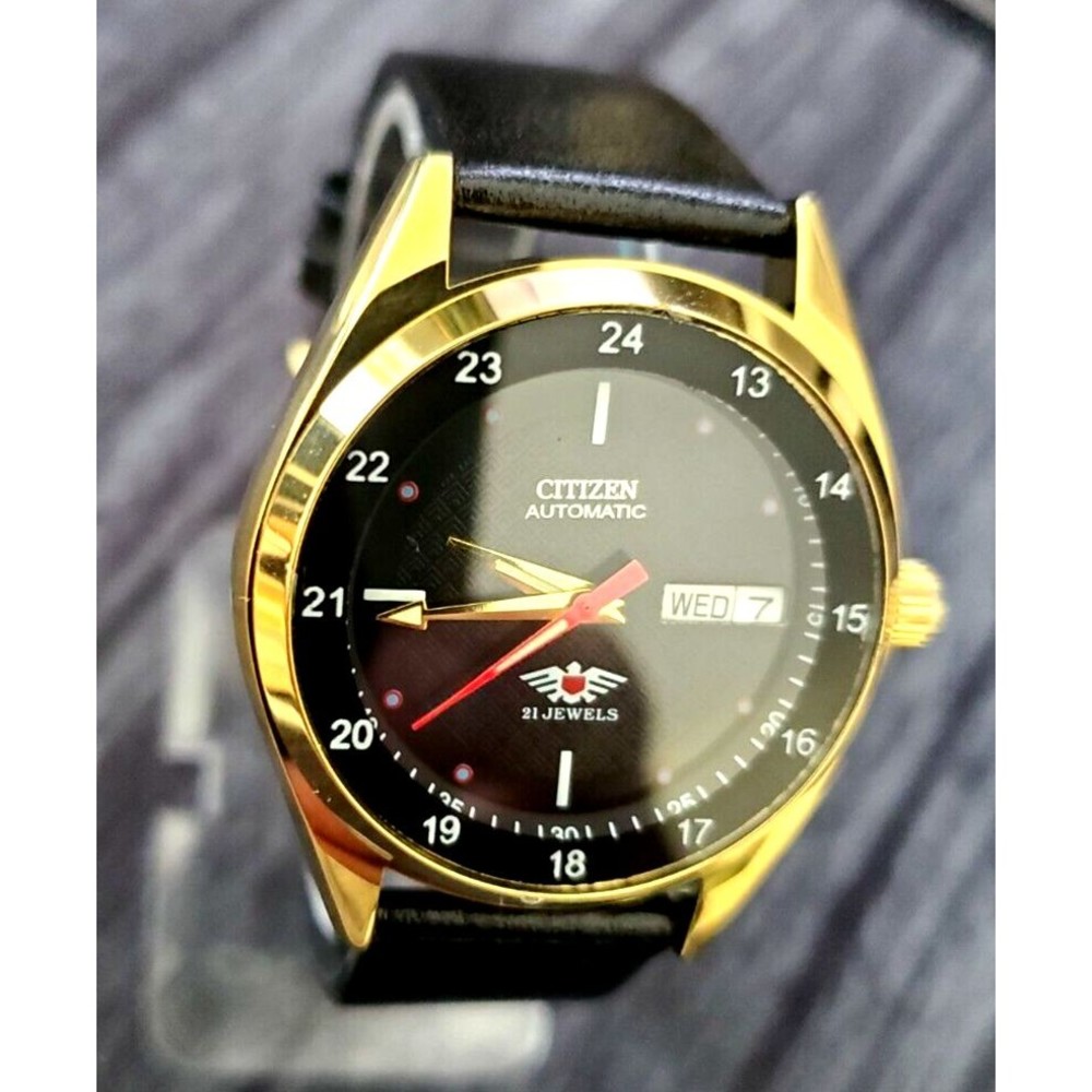 Rare Vintage Citizen Automatic Black Pattern 12-24hr Dial Watch 8200-4 Serviced - Picture 1 of 11